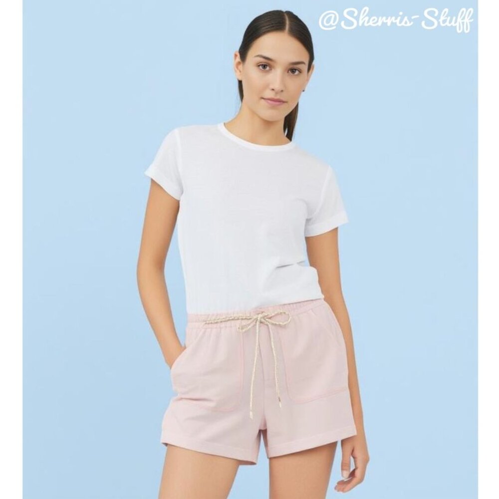 NWT New Flag & Anthem Shirley Pull On Utility Shorts Light Pink Cotton Linen M - Picture 2 of 8